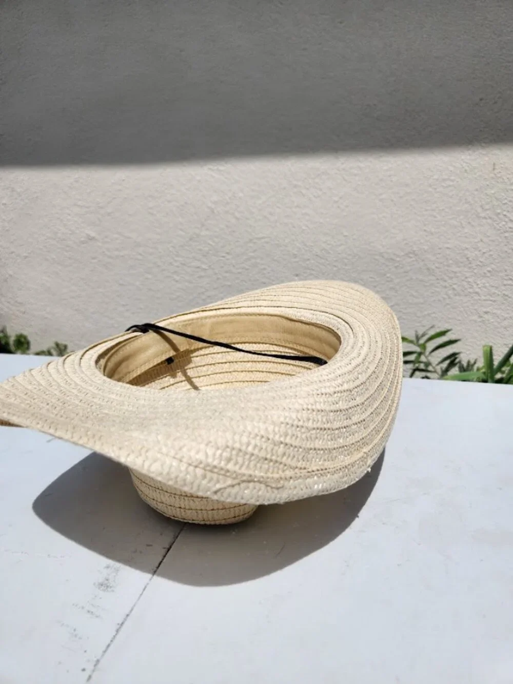 Western Creme Straw Woven Cowboy Hat Sun Hat with Adjustable Strap Unisex Fedora - Picture 4 of 4